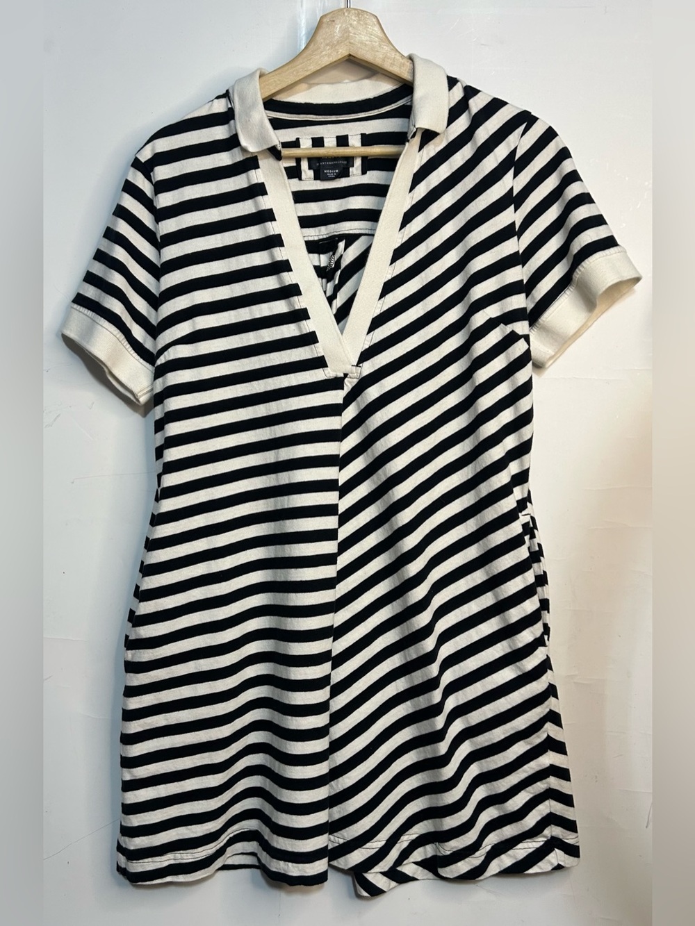 Maeve by Anthropologie Striped V-Neck Polo Shirt Dress Medium